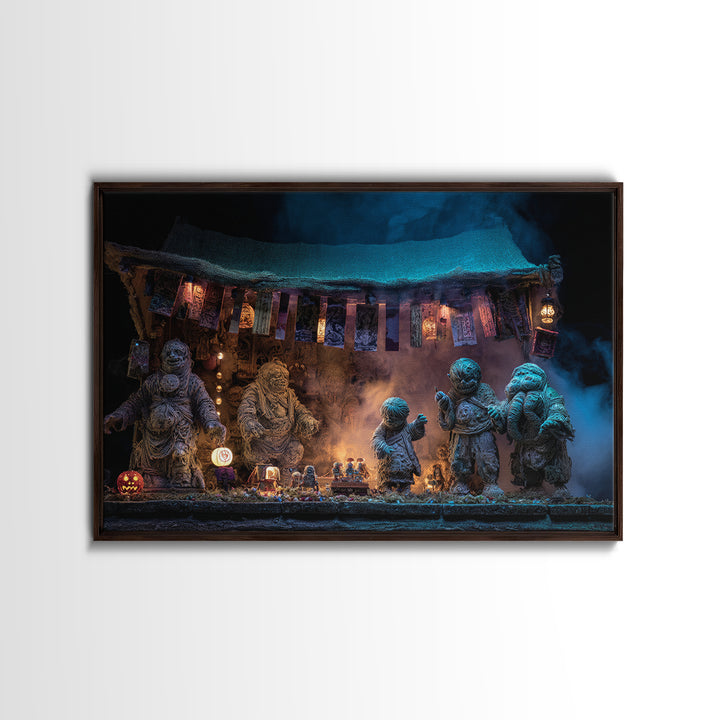 The Festival Of The Little Old Ones, Landscape Wall Art, Haunted Gothic Art, Framed Canvas Print, Halloween Wall Decor, Gothic Home Decor