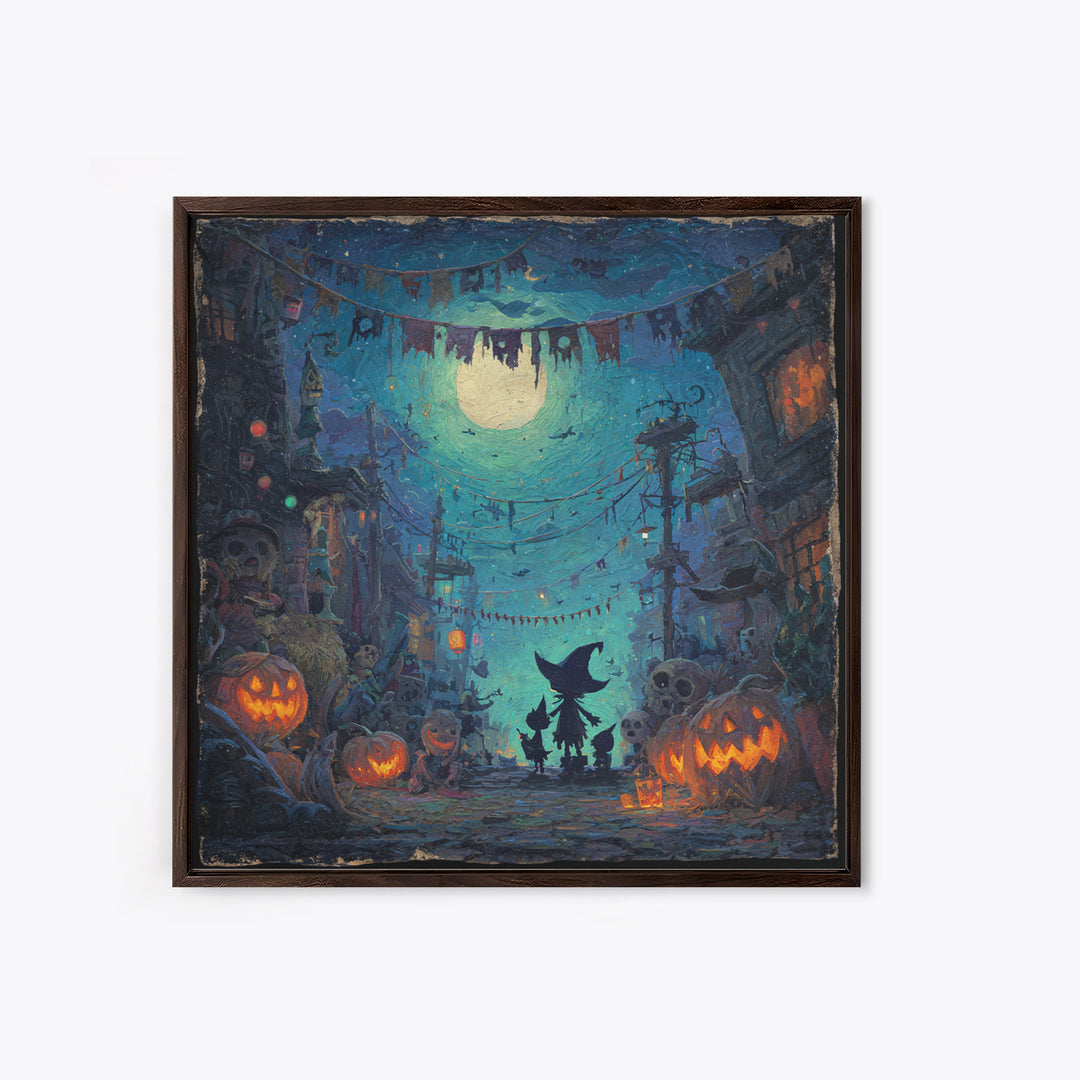 The Festival Of The Little Old Ones, Square Wall Art, Macabre Wall Art, Framed Canvas Print, Halloween Wall Decor, Gothic Home Decor