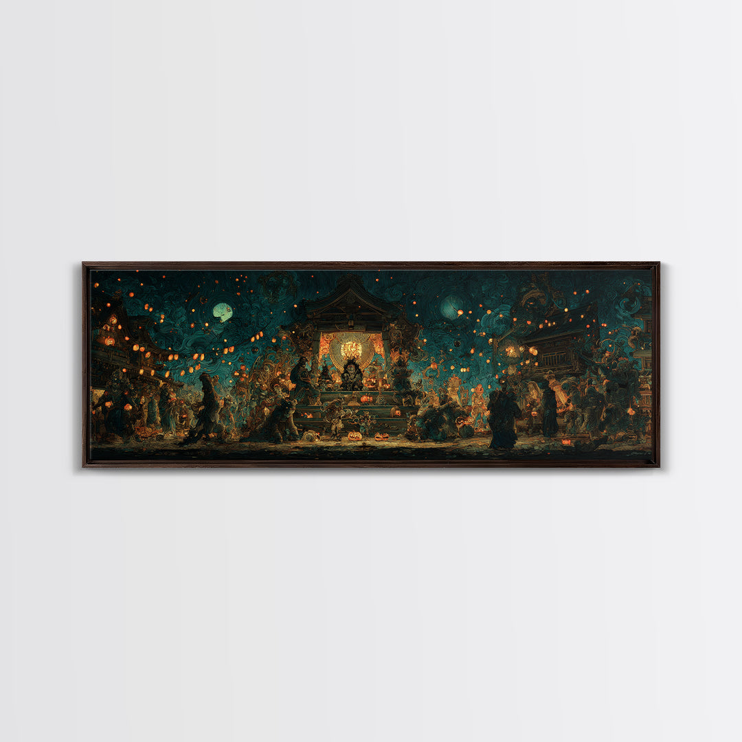 The Festival Of The Little Old Ones, Extra Wide Wall Art, Macabre Wall Art, Framed Canvas Print, Halloween Wall Decor, Gothic Home Decor