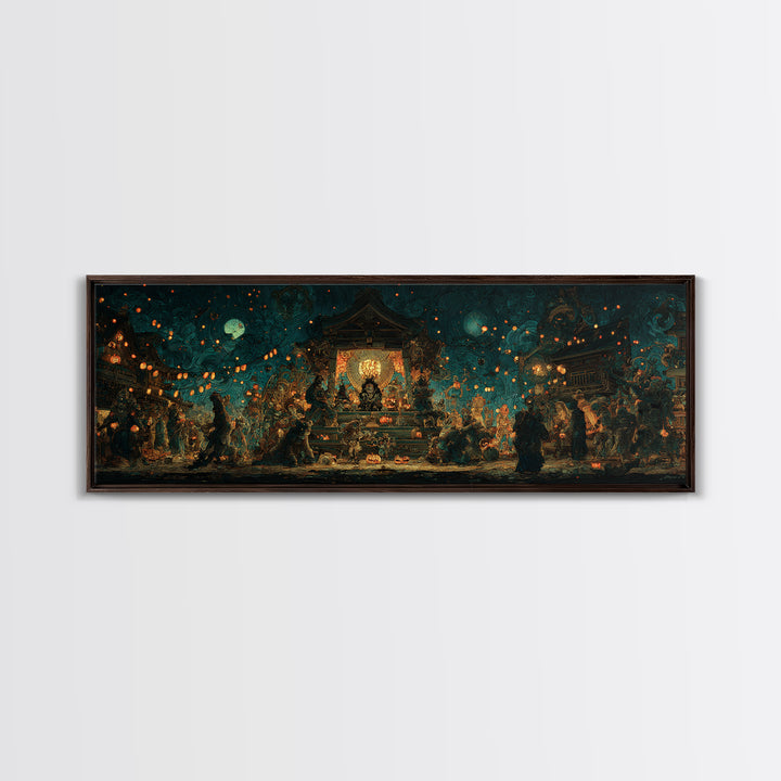 The Festival Of The Little Old Ones, Extra Wide Wall Art, Macabre Wall Art, Framed Canvas Print, Halloween Wall Decor, Gothic Home Decor