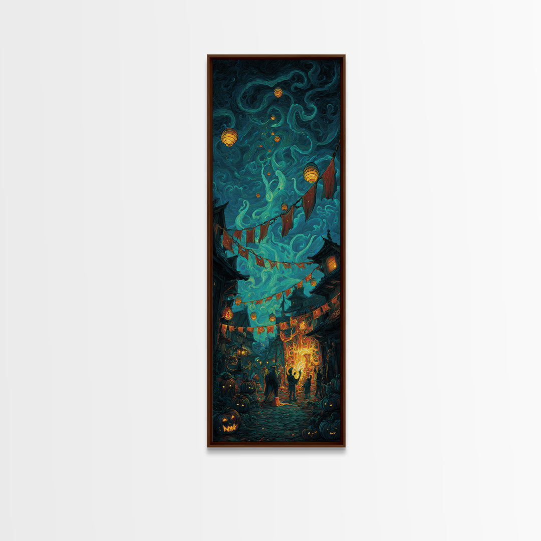 The Festival Of The Little Old Ones, Tall Narrow Wall Art, Haunted Gothic Art, Framed Canvas Print, Halloween Wall Decor, Gothic Home Decor