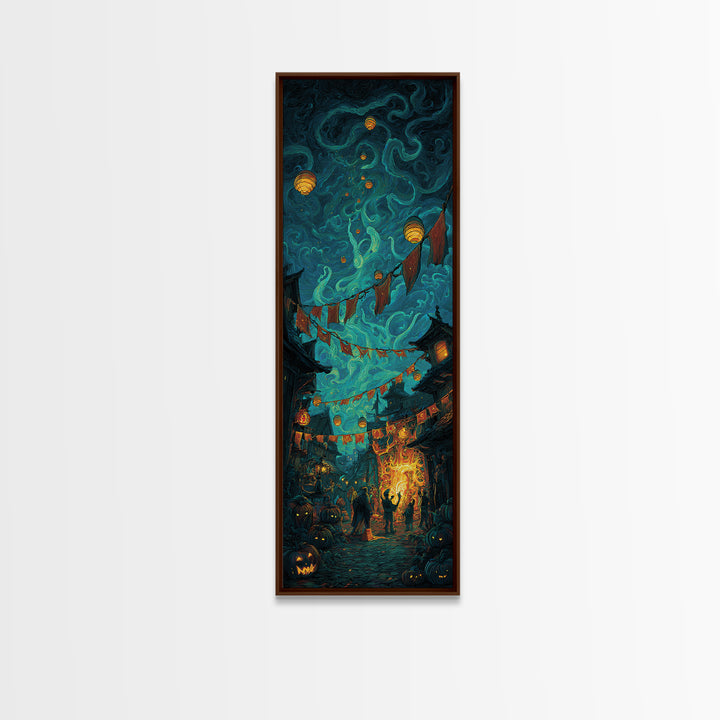 The Festival Of The Little Old Ones, Tall Narrow Wall Art, Haunted Gothic Art, Framed Canvas Print, Halloween Wall Decor, Gothic Home Decor