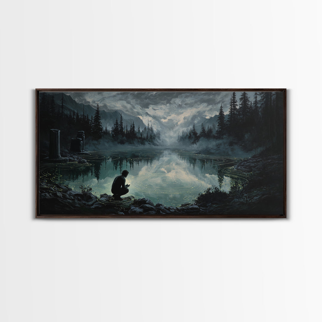 The Mirror Lake Of Lost Constellations, Wide Panoramic Art, Macabre Wall Art, Canvas Print, Halloween Wall Decor, Gothic Home Decor