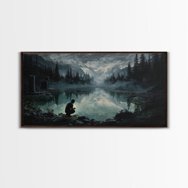 The Mirror Lake Of Lost Constellations, Wide Panoramic Art, Macabre Wall Art, Canvas Print, Halloween Wall Decor, Gothic Home Decor
