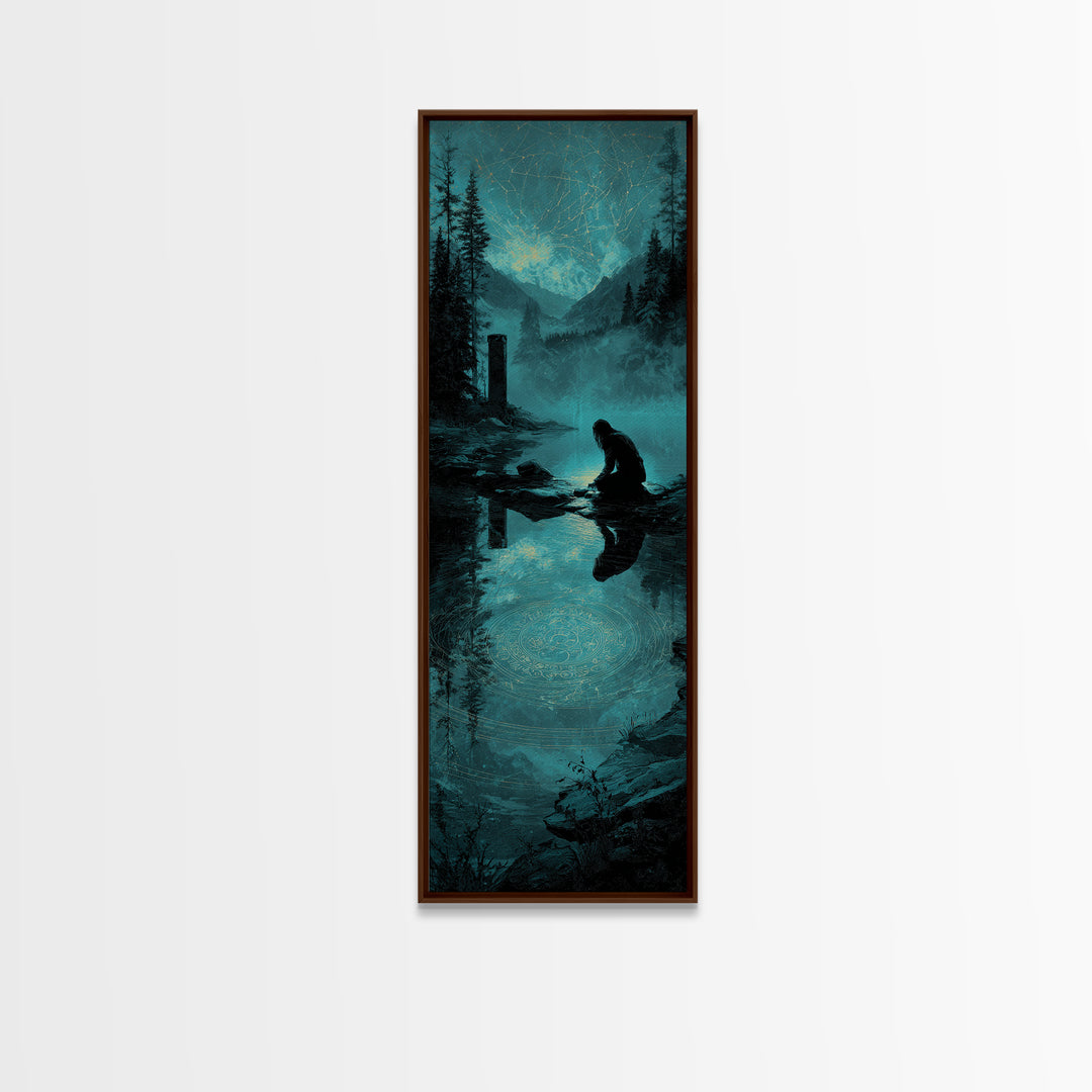 The Mirror Lake Of Lost Constellations, Tall Narrow Wall Art, Dark Fantasy Wall Art, Framed Canvas Print, Halloween Wall Decor