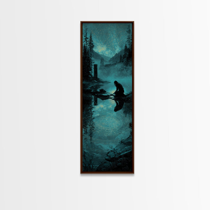The Mirror Lake Of Lost Constellations, Tall Narrow Wall Art, Dark Fantasy Wall Art, Framed Canvas Print, Halloween Wall Decor