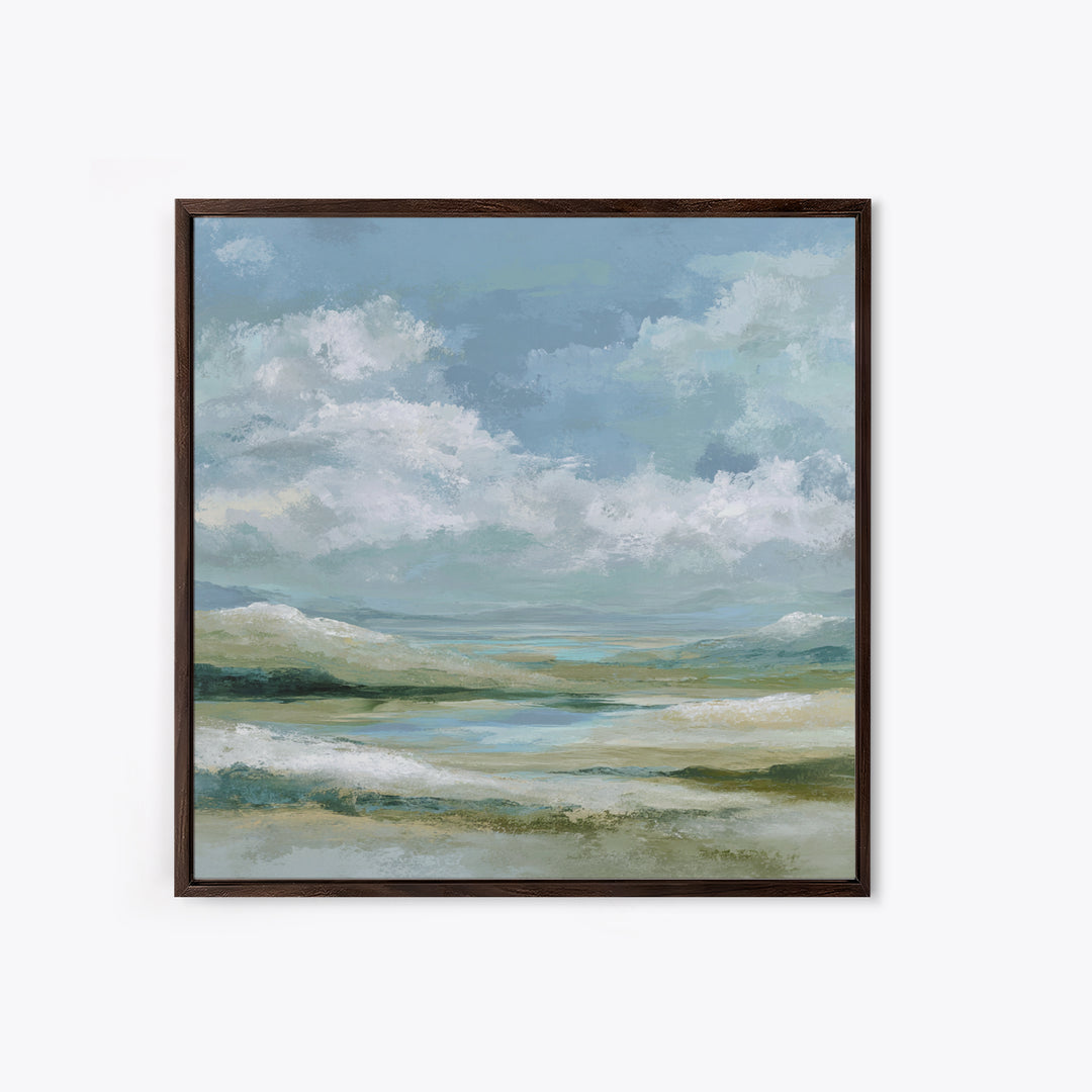 Gentle Mountain Landscape Framed Canvas Print, Dental Office Art, Medical Office Art, Office Decor, Watercolor Art, Calm, DOA-1x1-100