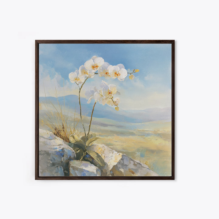 White Orchid on Stone Background Framed Canvas Print, Dental Office Art, Printable Wall Art, Office Decor, Fine Art, Calm, DOA-1x1-12