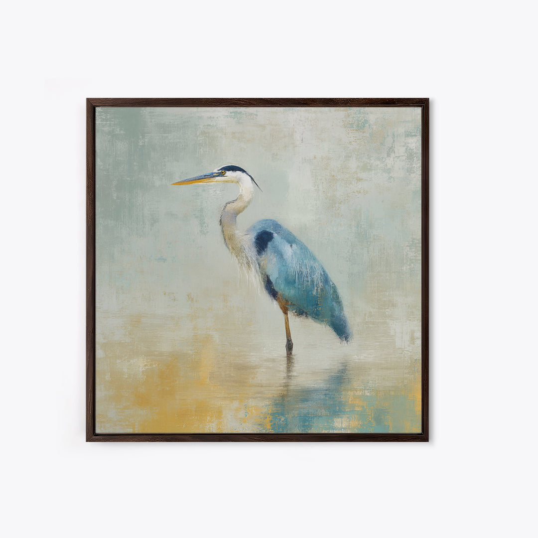 Blue Heron by Calm Marsh Water Framed Canvas Print, Dental Office Art, Motivational Poster, Office Decor, Fine Art, Calm, DOA-1x1-47