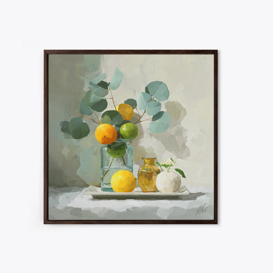Fresh Citrus and Mint Still Life Framed Canvas Print, Dental Office Art, Unique Wall Art, Office Decor, Fine Art, Calm, DOA-1x1-7