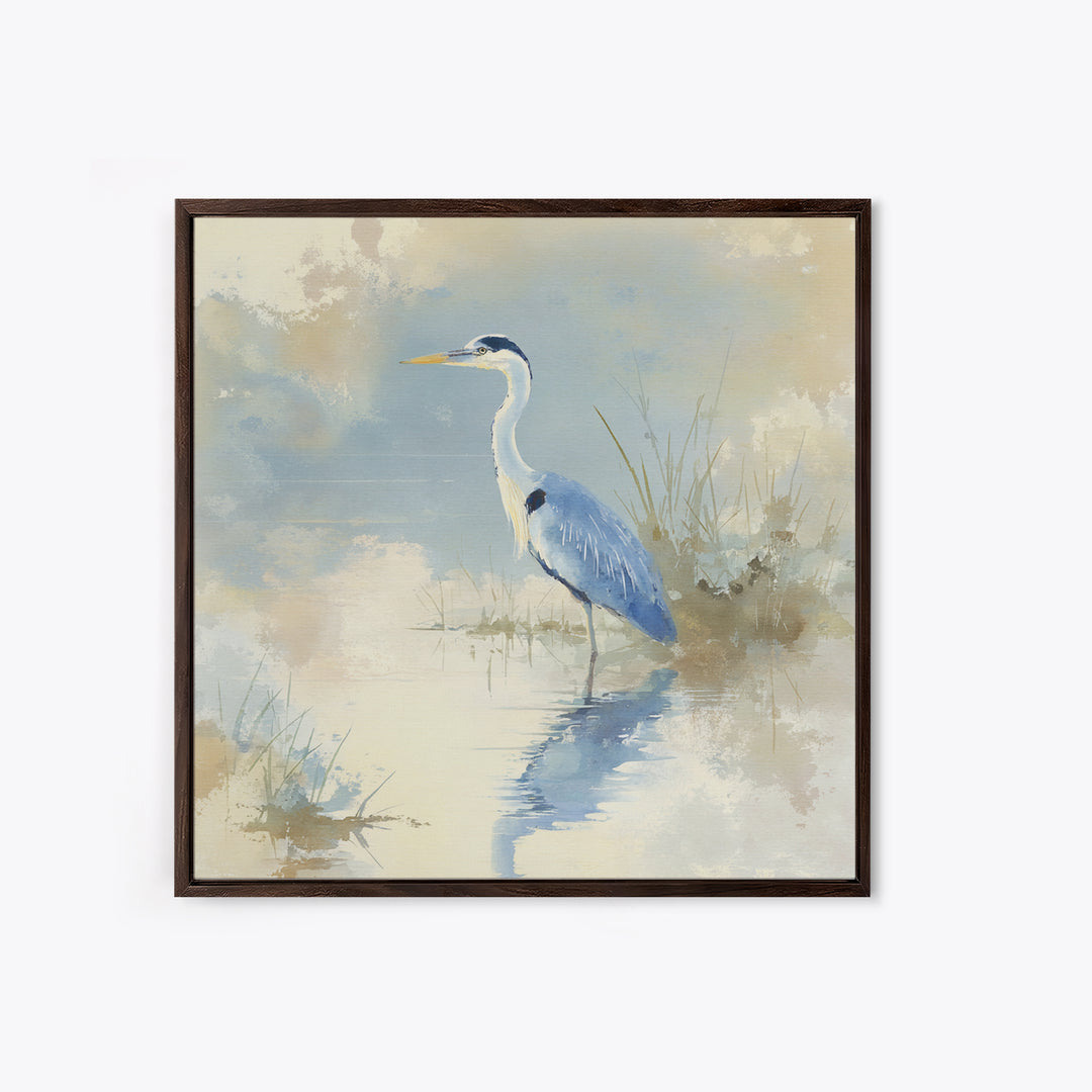 Blue Heron by Calm Marsh Water Framed Canvas Print, Dental Office Art, Tooth Art, Office Decor, Fine Art, Calm, Modern Decor, DOA-1x1-71