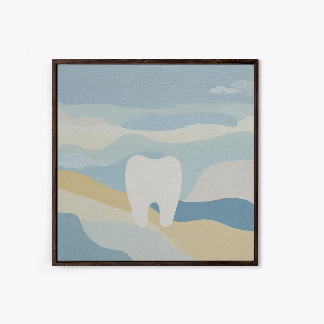Playful Tooth Shaped Character Framed Canvas Print, Dental Office Art, Dentistry Art, Office Decor, Abstract Art, Calm, DOA-1x1-78