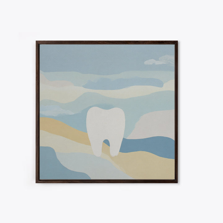 Playful Tooth Shaped Character Framed Canvas Print, Dental Office Art, Dentistry Art, Office Decor, Abstract Art, Calm, DOA-1x1-78