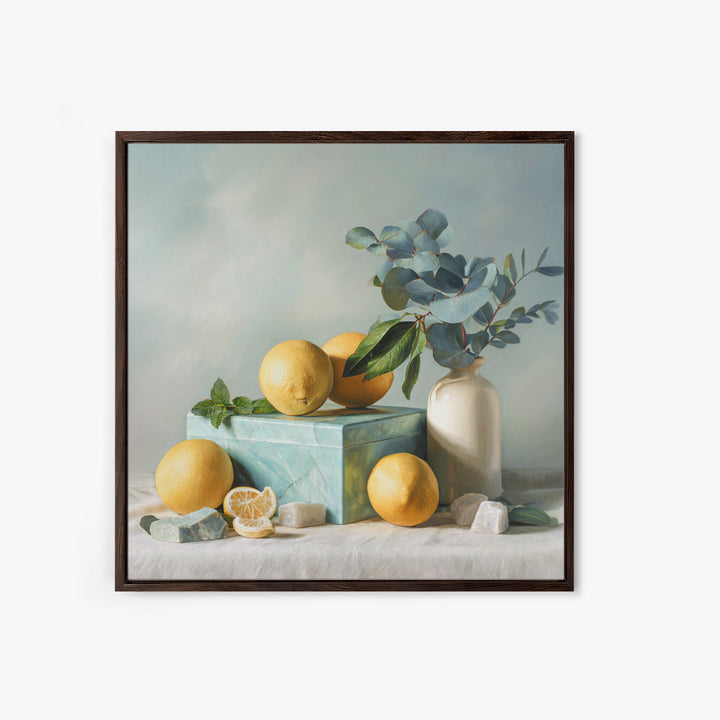 Fresh Citrus and Mint Still Life Framed Canvas Print, Dental Office Art, Medical Office Art, Office Decor, Oil Painting, Calm, DOA-1x1-79