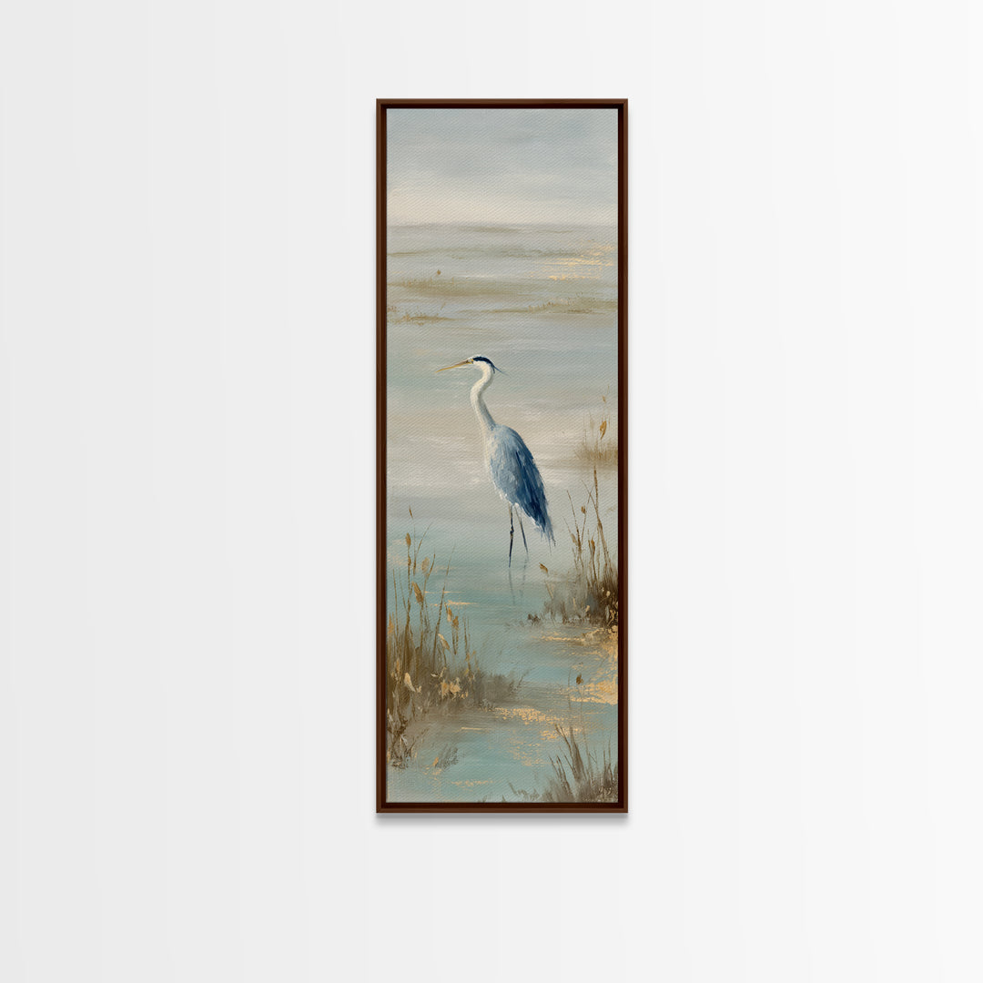 Blue Heron by Calm Marsh Water Canvas Print, Dental Office Art, Science Art, Office Decor, Fine Art, Calm, Boho Decor, DOA-1x3-35