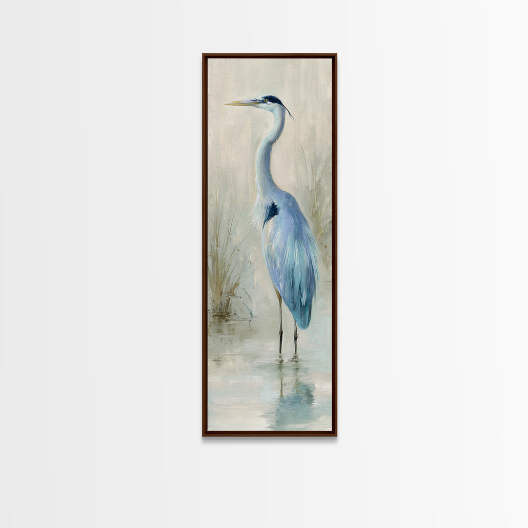 Blue Heron by Calm Marsh Water Framed Canvas Print, Dental Office Art, Textured Painting, Office Decor, Fine Art, Calm, DOA-1x3-83