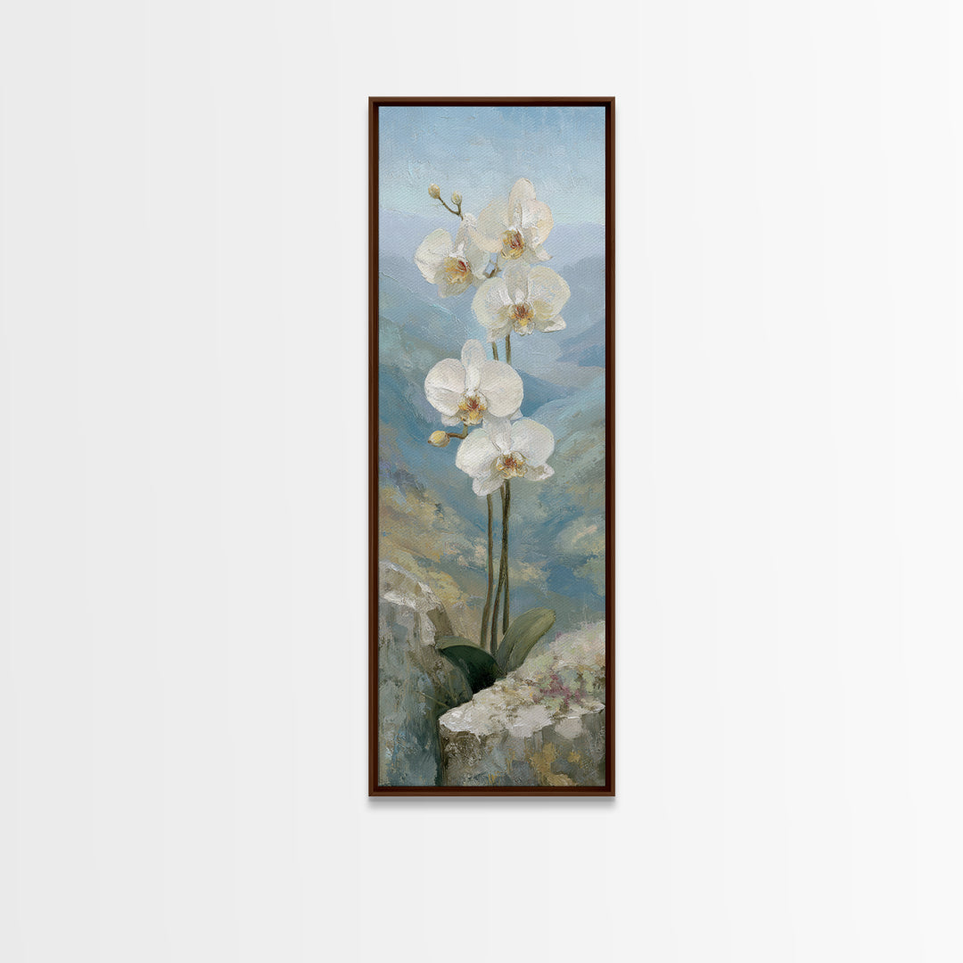 White Orchid on Stone Background Framed Canvas Print, Dental Office Art, Wall Art, Office Decor, Abstract Art, Calm, DOA-1x3-96