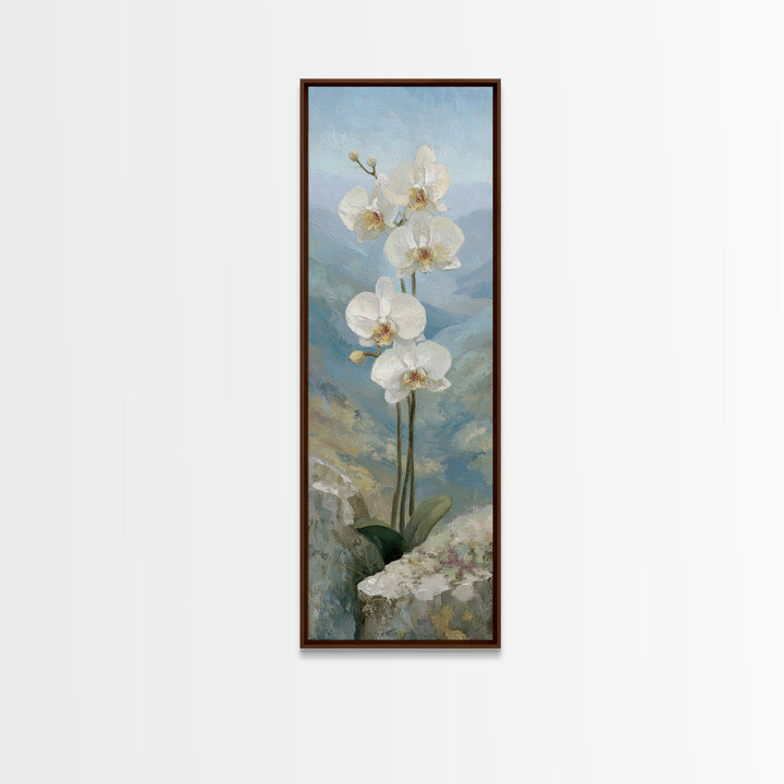 White Orchid on Stone Background Framed Canvas Print, Dental Office Art, Wall Art, Office Decor, Abstract Art, Calm, DOA-1x3-96