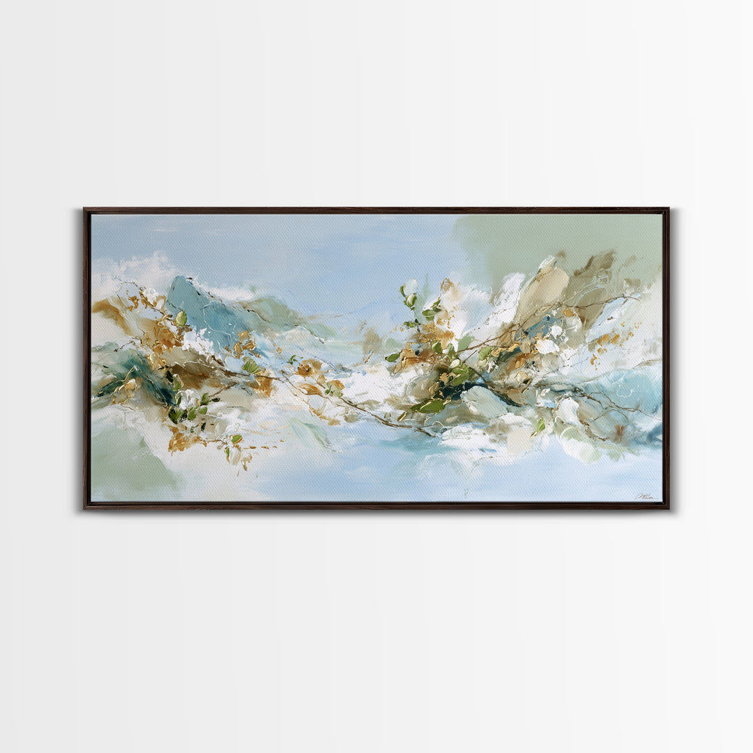 Gentle Mountain Landscape Framed Canvas Print, Dental Office Art, Room Decor, Office Decor, Oil Painting, Calm, DOA-2x1-24