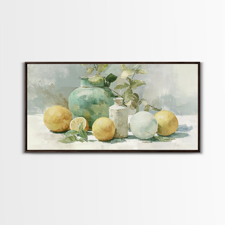Fresh Citrus and Mint Still Life Framed Canvas Print, Dental Office Art, Medical Office Art, Office Decor, Oil Painting, Calm, DOA-2x1-27