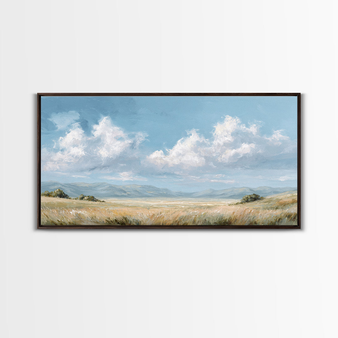Peaceful Clouds over Open Meadow Framed Canvas Print, Dental Office Art, Modern Decor, Office Decor, Fine Art, Calm, Poster, DOA-2x1-29