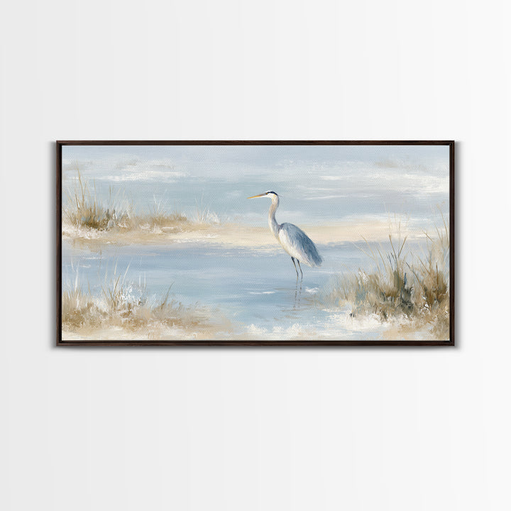 Blue Heron by Calm Marsh Water Framed Canvas Print, Dental Office Art, Contemporary Art, Office Decor, Fine Art, Calm, DOA-2x1-43