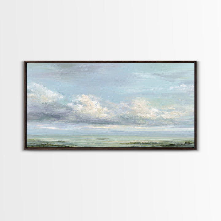 Peaceful Clouds over Open Meadow Framed Canvas Print, Dental Office Art, Modern Decor, Office Decor, Fine Art, Calm, Poster, DOA-2x1-5