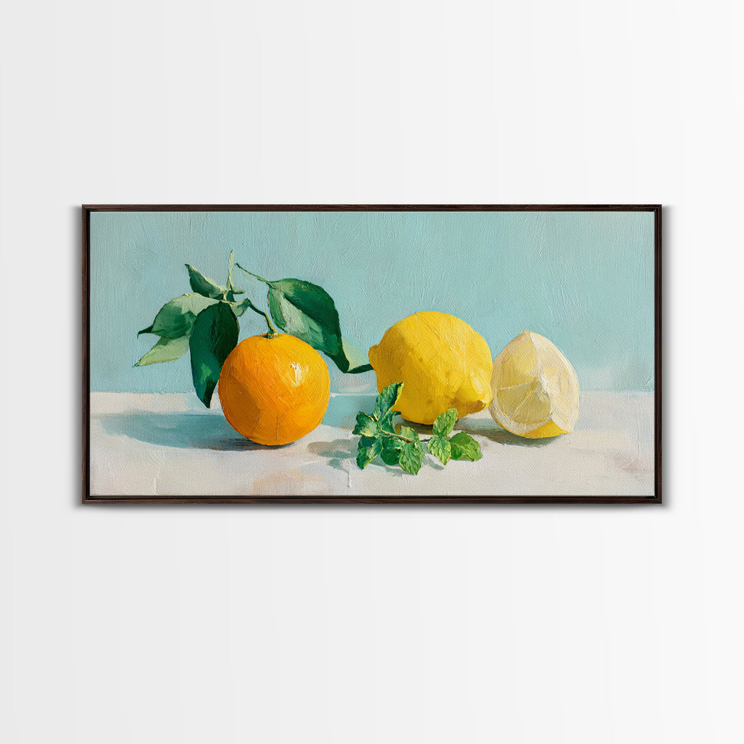 Fresh Citrus and Mint Still Life Framed Canvas Print, Dental Office Art, Unique Wall Art, Office Decor, Watercolor Art, Calm, DOA-2x1-51