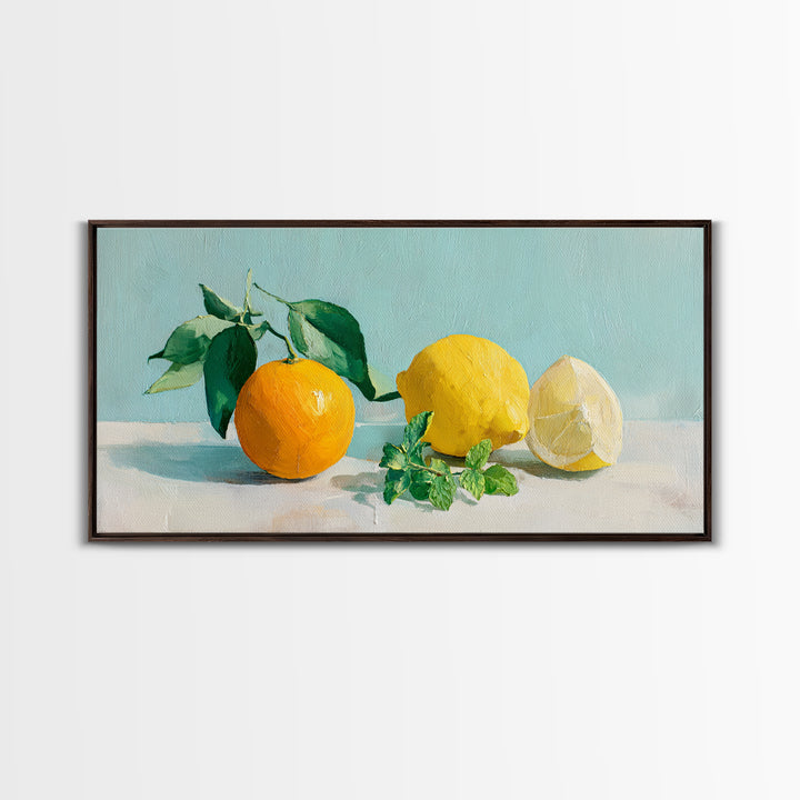 Fresh Citrus and Mint Still Life Framed Canvas Print, Dental Office Art, Unique Wall Art, Office Decor, Watercolor Art, Calm, DOA-2x1-51