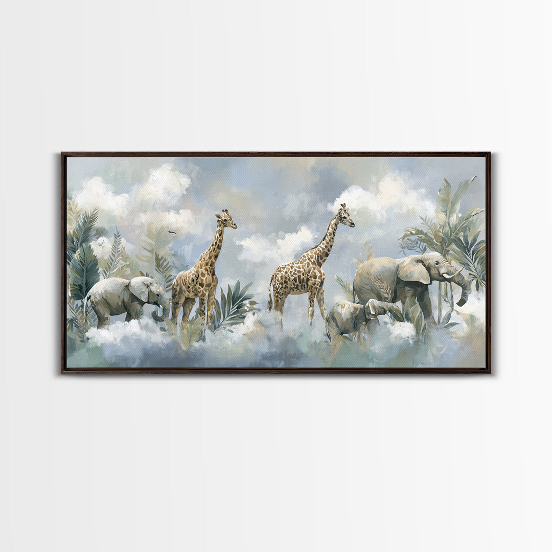 Happy Jungle Animals Canvas Print, Dental Office Art, Statement Artwork, Office Decor, Fine Art, Calm, Printable Wall Art, DOA-2x1-58