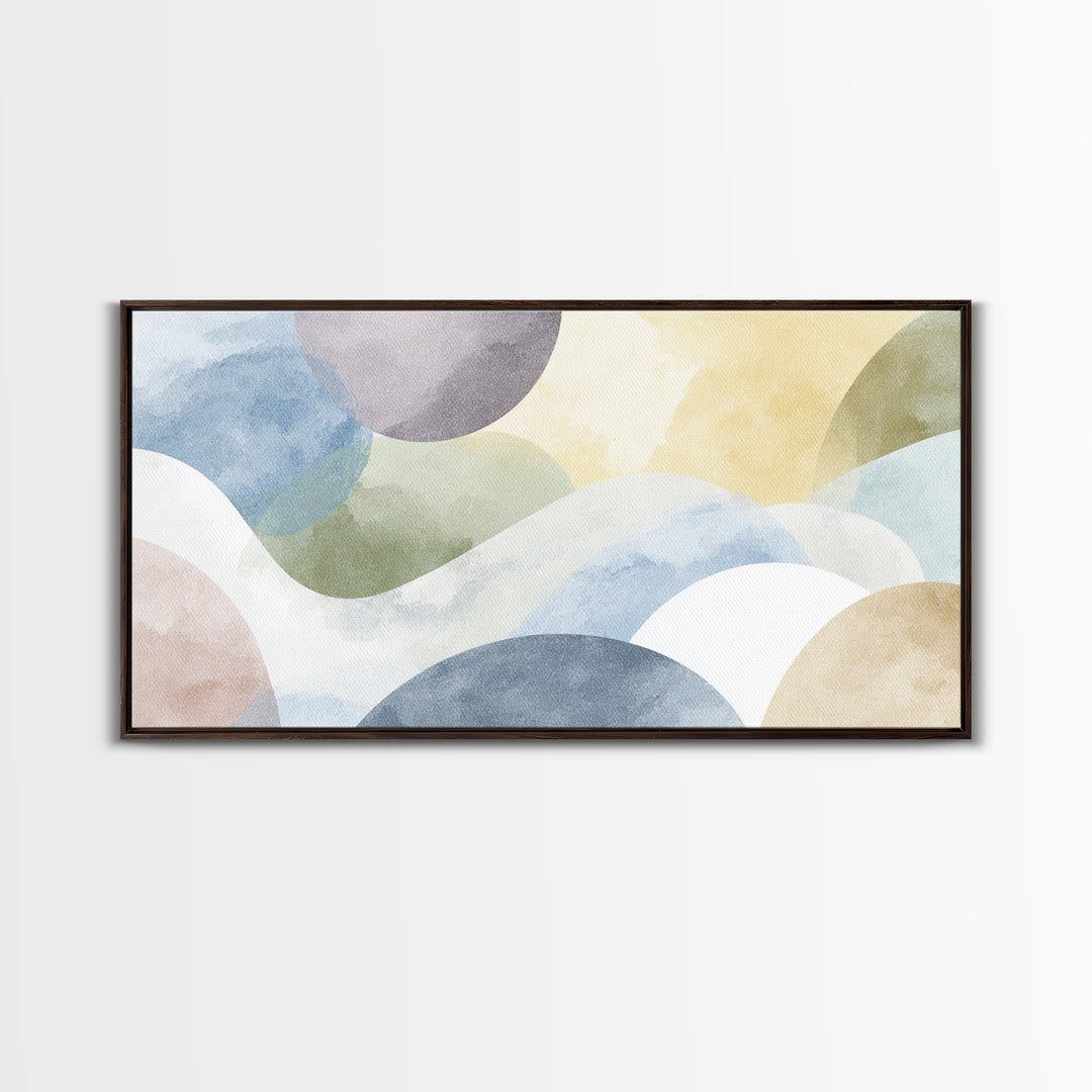 Simple Rainbow Pastel Shapes for Children Framed Canvas Print, Dental Office Art, Boho Decor, Office Decor, Fine Art, Calm, DOA-2x1-65