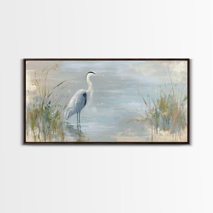 Blue Heron by Calm Marsh Water Framed Canvas Print, Dental Office Art, Tooth Art, Office Decor, Fine Art, Calm, Modern Decor, DOA-2x1-67