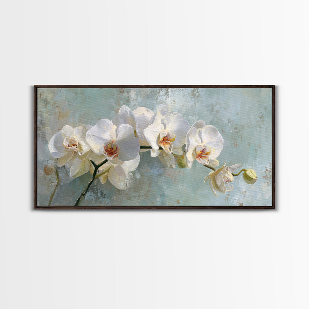 White Orchid on Stone Background Framed Canvas Print, Dental Office Art, Digital Artwork, Office Decor, Fine Art, Calm, DOA-2x1-80