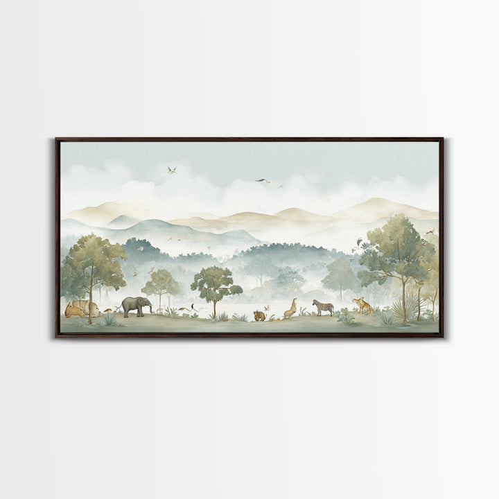 Happy Jungle Animals Canvas Print, Dental Office Art, Statement Artwork, Office Decor, Fine Art, Calm, Printable Wall Art, DOA-2x1-82