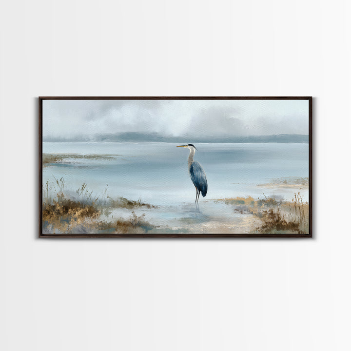 Blue Heron by Calm Marsh Water Framed Canvas Print, Dental Office Art, Contemporary Art, Office Decor, Fine Art, Calm, DOA-2x1-91
