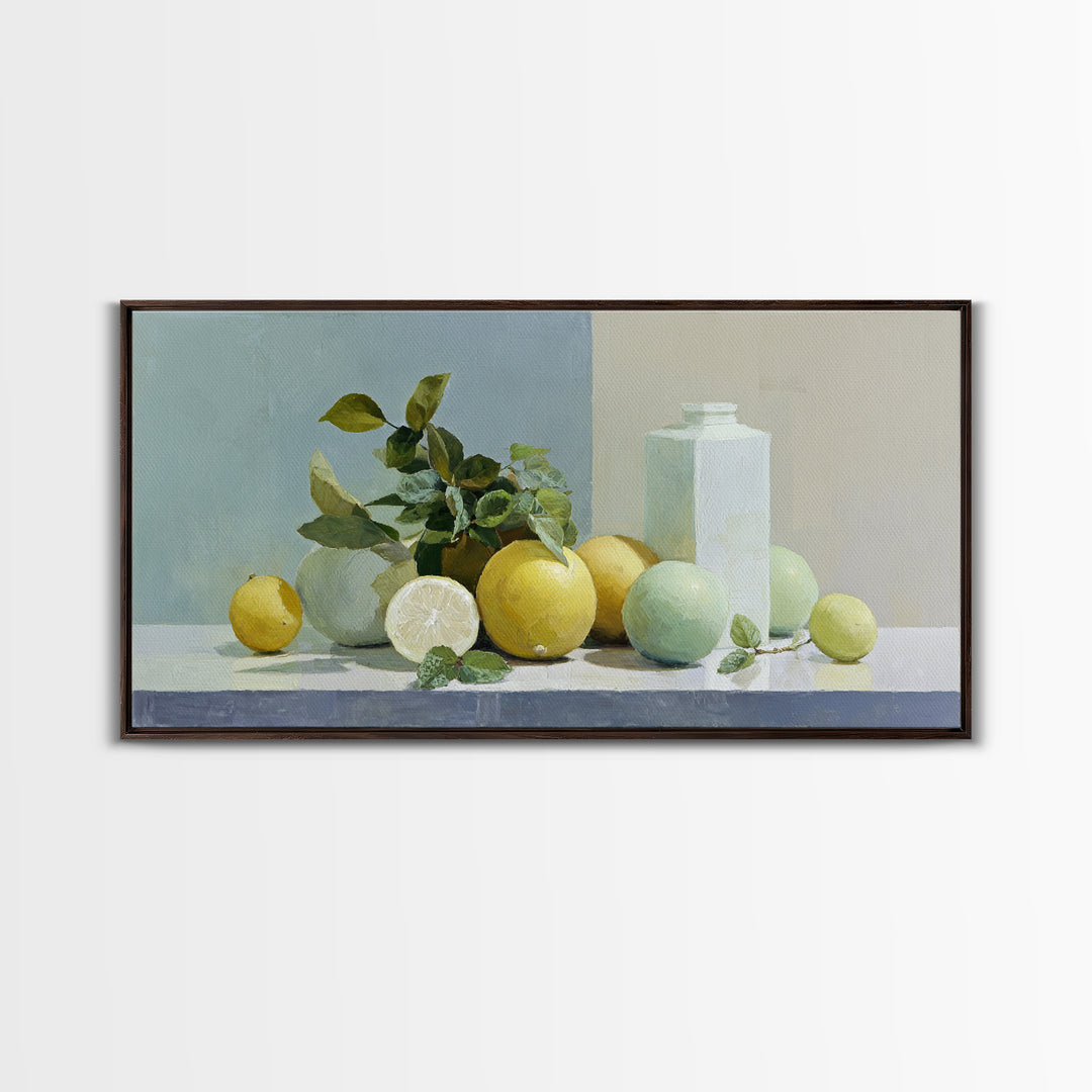 Fresh Citrus and Mint Still Life Framed Canvas Print, Dental Office Art, Unique Wall Art, Office Decor, Fine Art, Calm, DOA-2x1-99