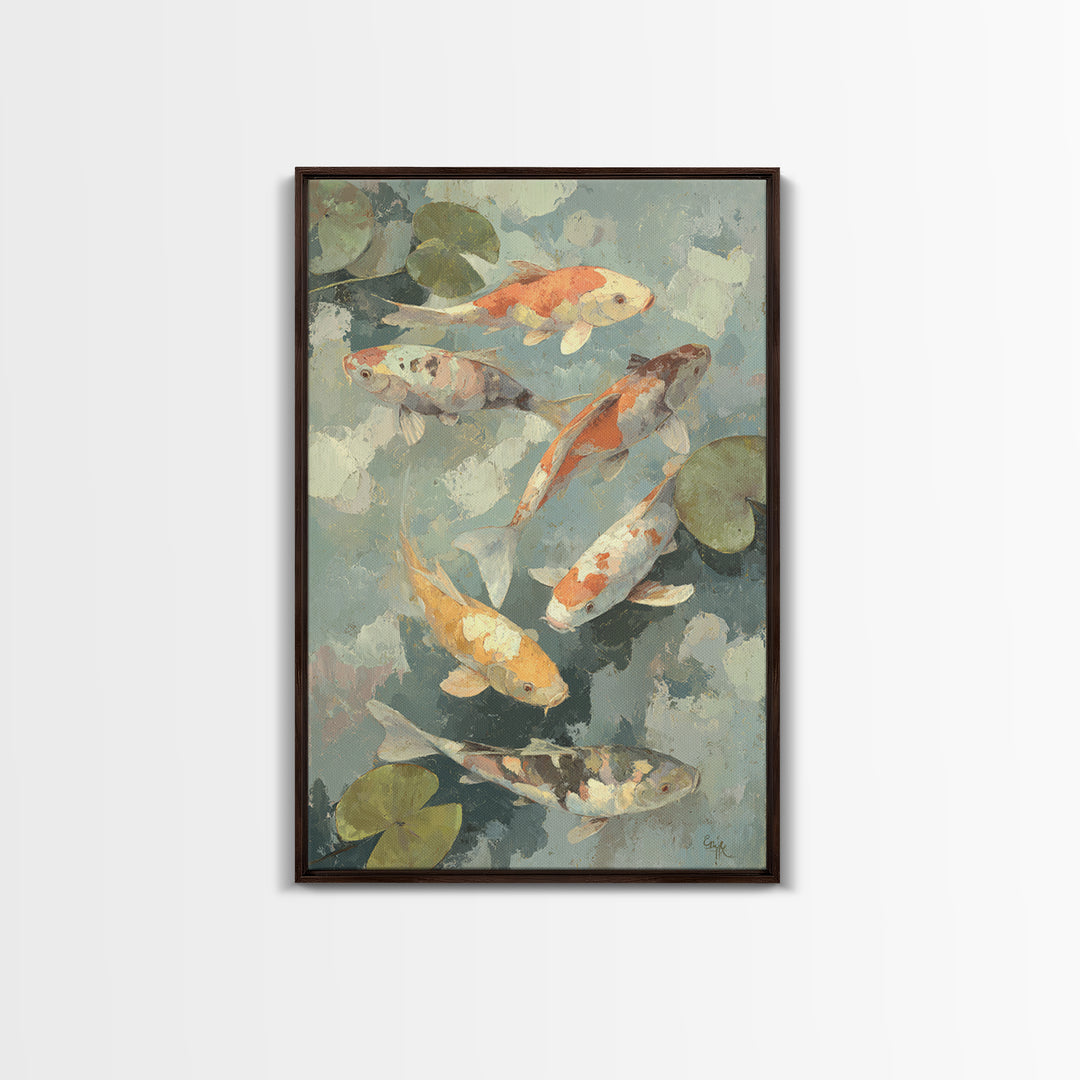 Colorful Fish Swimming Framed Canvas Print, Dental Office Art, Dental Gift, Office Decor, Abstract Art, Calm, DOA-2x3-2
