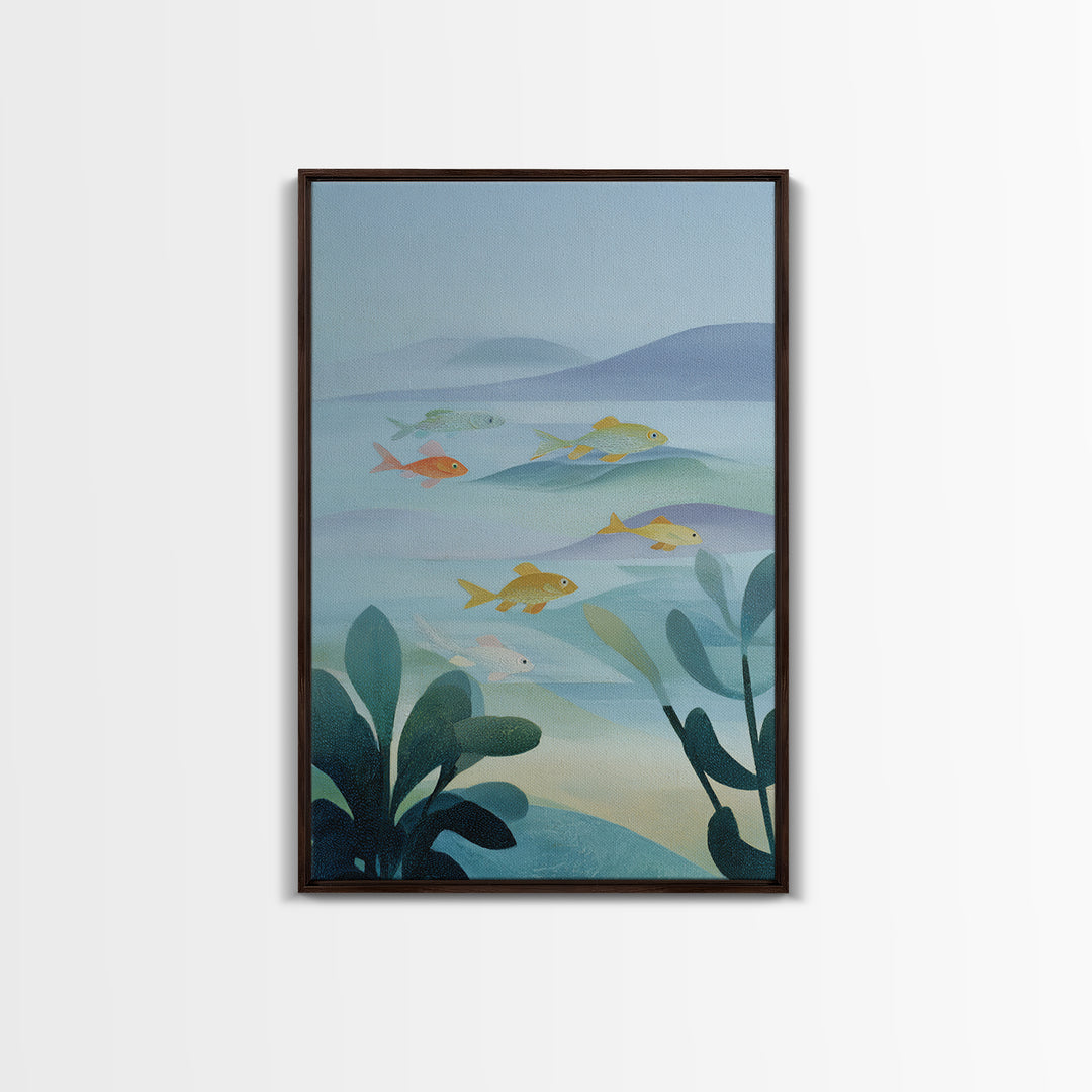 Colorful Fish Swimming Framed Canvas Print, Dental Office Art, Dental Gift, Office Decor, Abstract Art, Calm, DOA-2x3-26