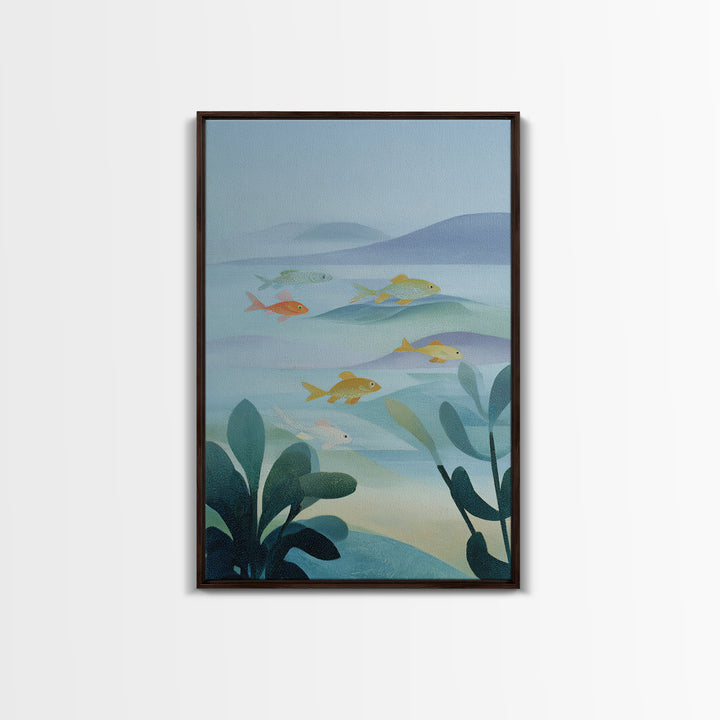 Colorful Fish Swimming Framed Canvas Print, Dental Office Art, Dental Gift, Office Decor, Abstract Art, Calm, DOA-2x3-26