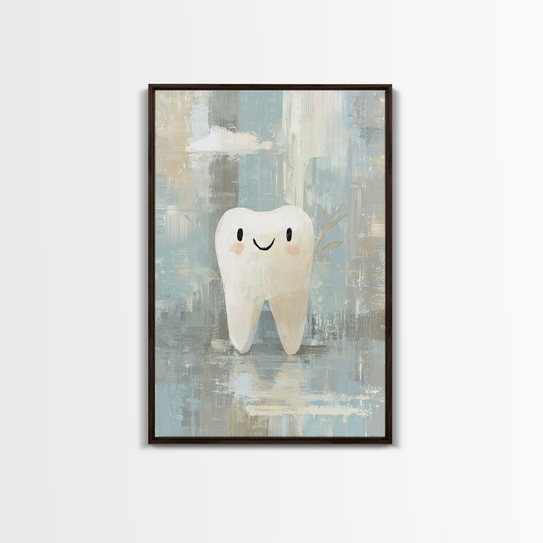 Playful Tooth Shaped Character Framed Canvas Print, Dental Office Art, Modern Decor, Office Decor, Abstract Art, Calm, DOA-2x3-38