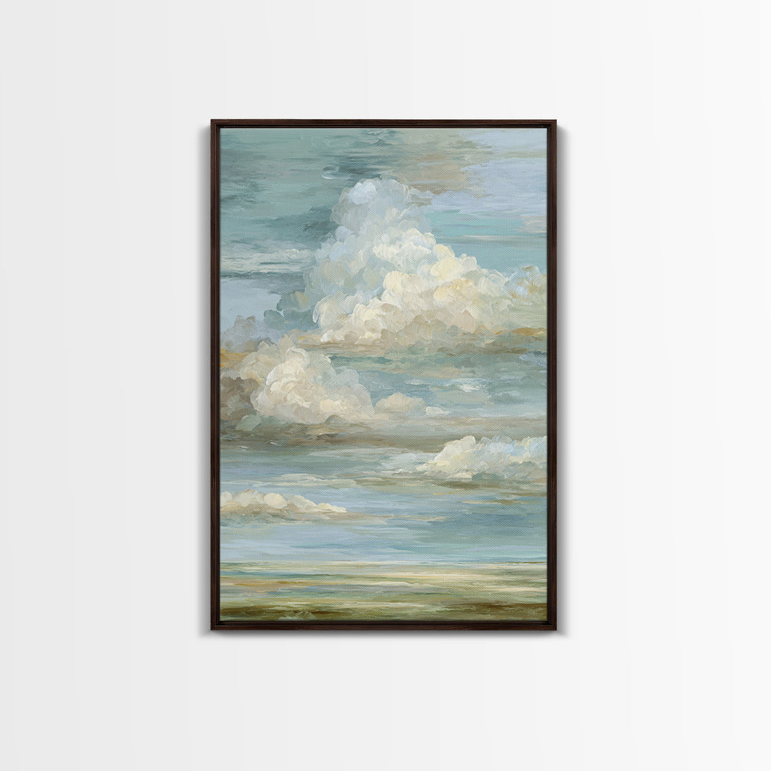 Peaceful Clouds over Open Meadow Framed Canvas Print, Dental Office Art, Modern Decor, Office Decor, Fine Art, Calm, Poster, DOA-2x3-41