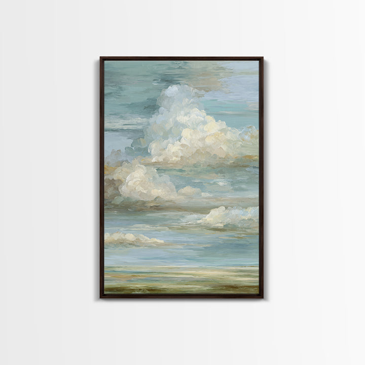 Peaceful Clouds over Open Meadow Framed Canvas Print, Dental Office Art, Modern Decor, Office Decor, Fine Art, Calm, Poster, DOA-2x3-41