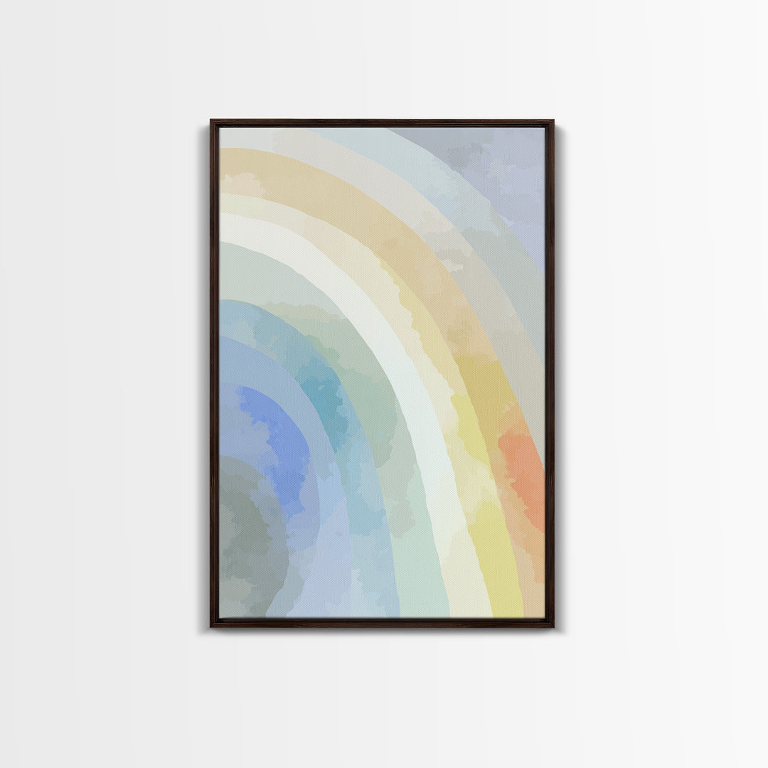 Simple Rainbow Pastel Shapes for Children Framed Canvas Print, Dental Office Art, Boho Decor, Office Decor, Abstract Art, Calm, DOA-2x3-53