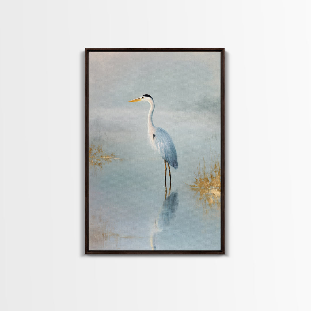 Blue Heron by Calm Marsh Water Canvas Print, Dental Office Art, Decor, Office Decor, Fine Art, Calm, Digital Artwork, DOA-2x3-7