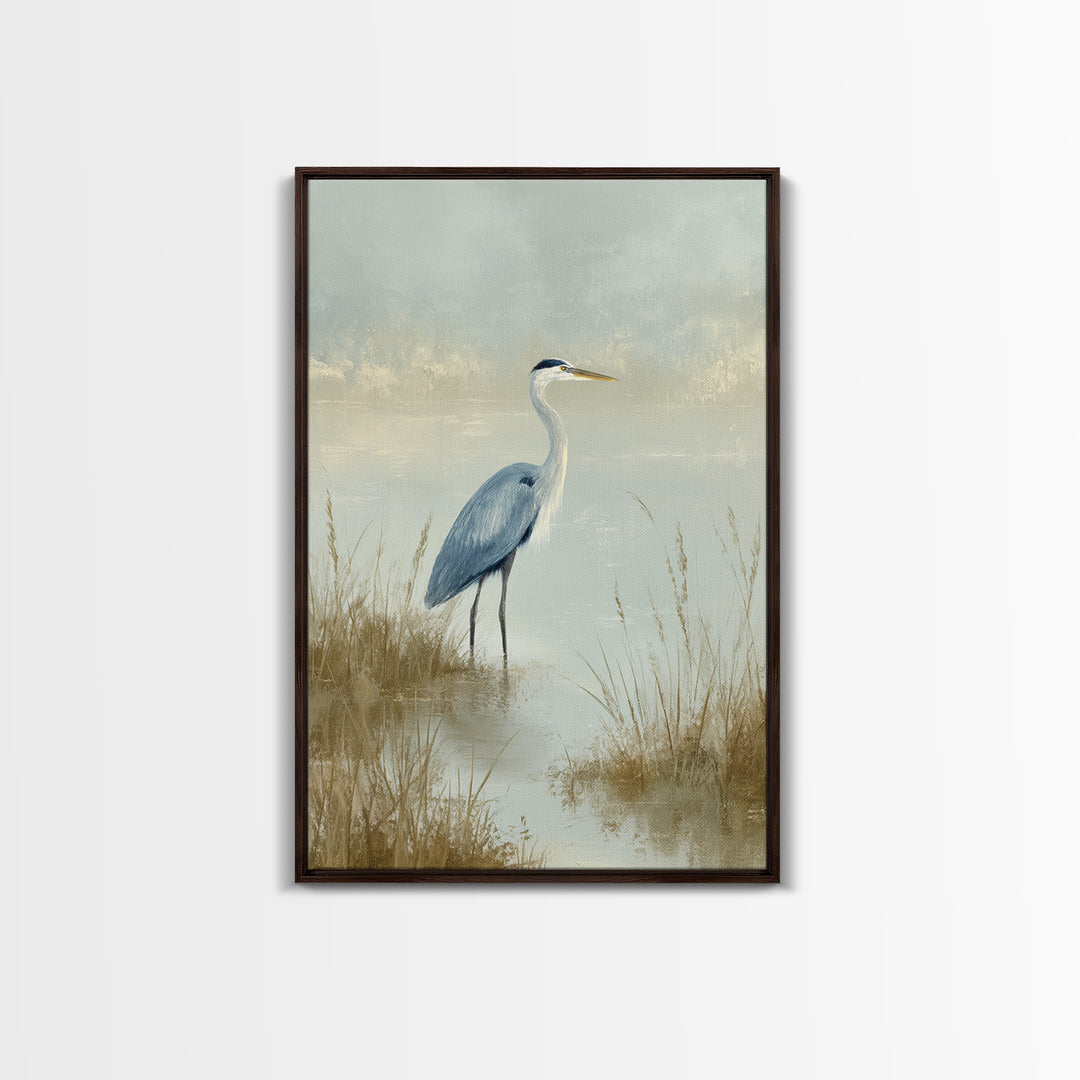 Blue Heron by Calm Marsh Water Canvas Print, Dental Office Art, Science Art, Office Decor, Fine Art, Calm, Boho Decor, DOA-2x3-79