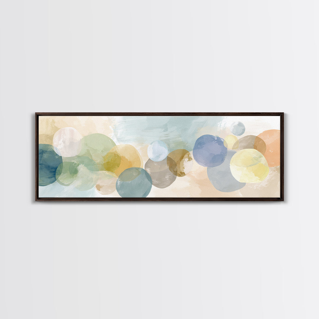 Simple Rainbow Pastel Shapes for Children Framed Canvas Print, Dental Office Art, Office Decor, Abstract Art, Calm, DOA-3x1-37