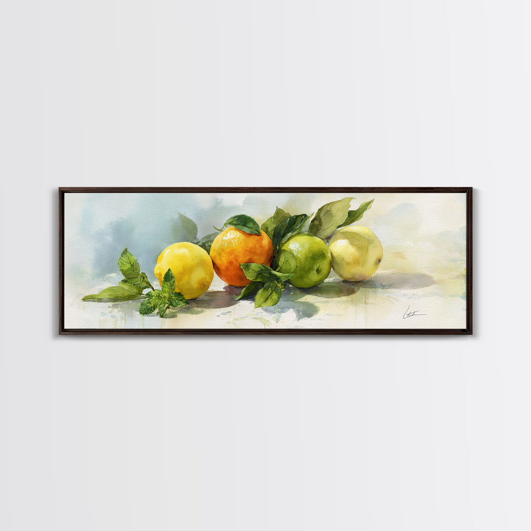 Fresh Citrus and Mint Still Life Framed Canvas Print, Dental Office Art, Room Decor, Office Decor, Oil Painting, Calm, DOA-3x1-47