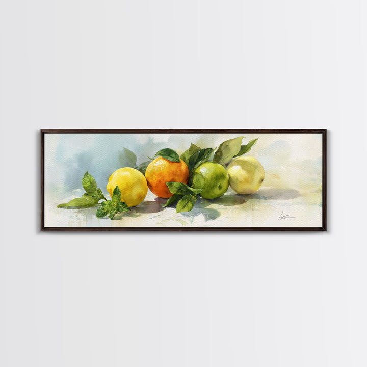 Fresh Citrus and Mint Still Life Framed Canvas Print, Dental Office Art, Room Decor, Office Decor, Oil Painting, Calm, DOA-3x1-47