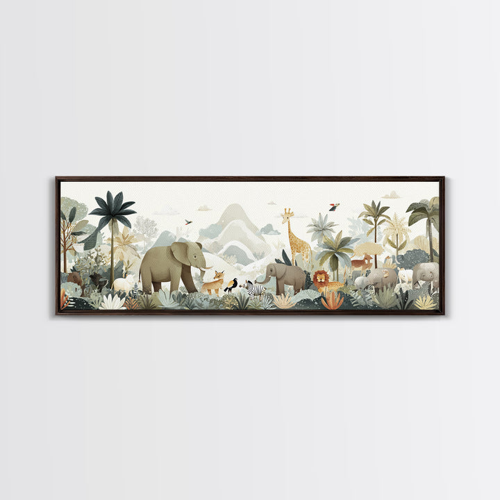 Happy Jungle Animals Canvas Print, Dental Office Art, Statement Artwork, Office Decor, Fine Art, Calm, Printable Wall Art, DOA-3x1-78