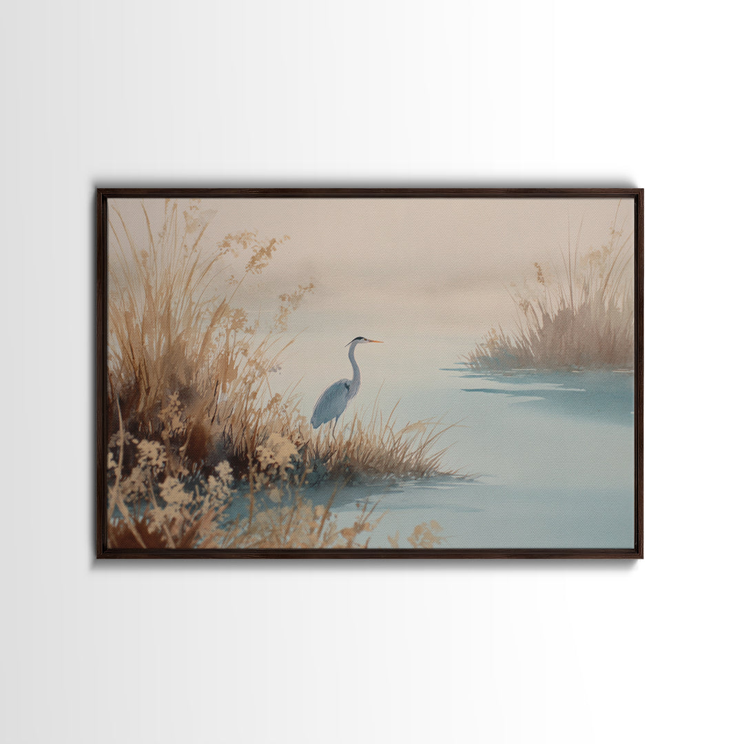 Blue Heron by Calm Marsh Water Canvas Print, Dental Office Art, Statement Artwork, Office Decor, Fine Art, Calm, DOA-3x2-3